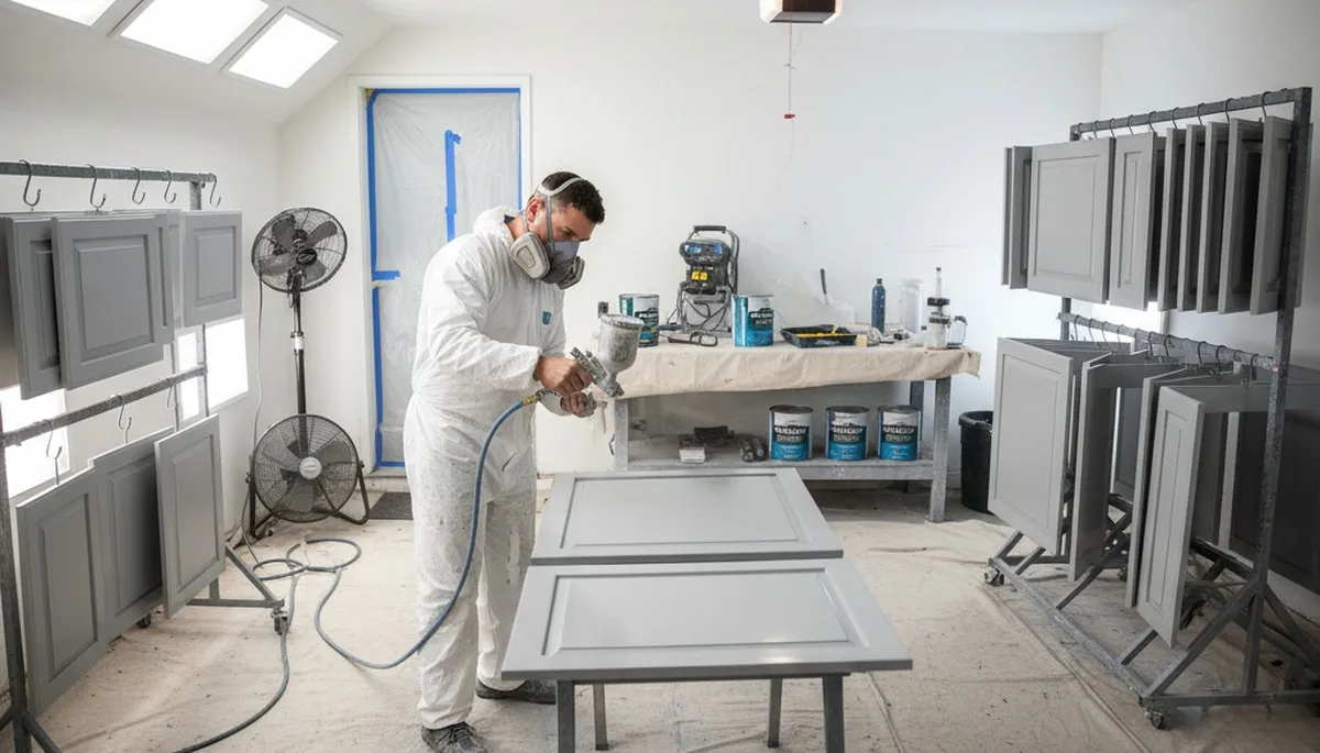 Professional cabinet painting process in Scottsdale AZ applying smooth, durable kitchen finishes