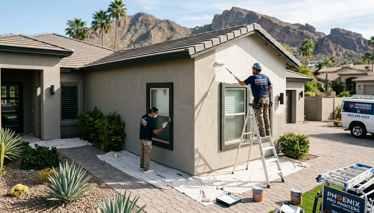 Professional house painters working on residential exterior in Scottsdale, AZ