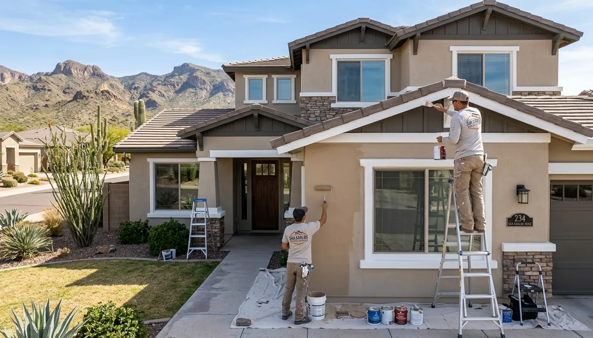 Professional house painters working on exterior home in Scottsdale AZ